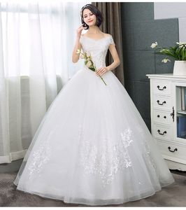 V hals kleine schouder trouwjurken lace-up elegante bruidsjurk vintage plus size vestido de noiva echte foto