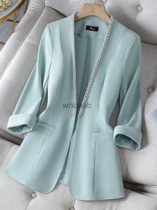 Col en V mince costume femmes 2023 printemps et été nouvelle mode coréenne vêtements professionnels demi manches veste décontractée bureau Blazer HKD230825