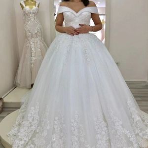 V-cou taille sexy queue dentelle robe de mariée principale à manches courtes hors de l'épaule dos nu robe simple DM009
