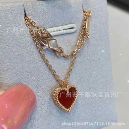 Collier en V en argent S925 Seiko, petit cœur rouge, style japonais et coréen, agate rouge, chaîne de collier en forme d'amour, pleine de mode et de romance