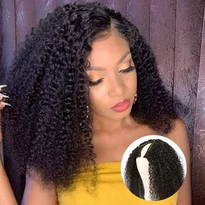 Pelucas de cabello humano rizado Afro con parte en V para mujer, peluca Afro Rizado corto Bob, brasileña, sin pegamento, parte en V, cabello humano rizado, cabello de bebé