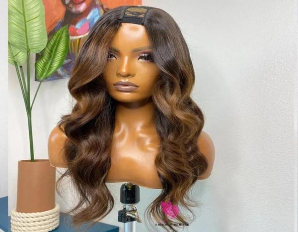 V Part Wig Body Wave Ombre Brown Perruques Sans Colle Sans Laissez Dehors Perruques De Cheveux Humains Débutant Amical U Parts Wigsss Cheveux Humains 250 Den2695699