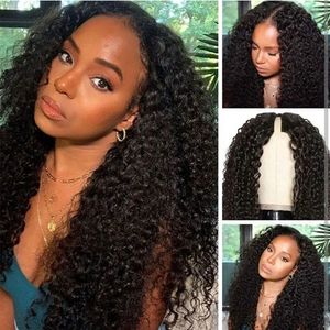 V Part perruque cheveux humains sans laisser de colle brésilien Remy bouclés brésiliens cheveux perruques pour femmes V forme crépus bouclés perruque 130% densité