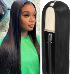 Perruques synthétiques sans colle en forme de U, lisses et longues de 30 pouces, résistantes à la chaleur, densité 150%, pour femmes noires, usage quotidien