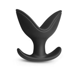 V Port Butt Plug Juguete sexual anal Boca abierta Dilatador anal Silicona Negro para hombres Mujer YM4512675249