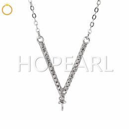 V Shape Cubic Zirconia Hanger Ketting Setting voor Parels 925 Sterling Silver Link Chain Base 5 stuks