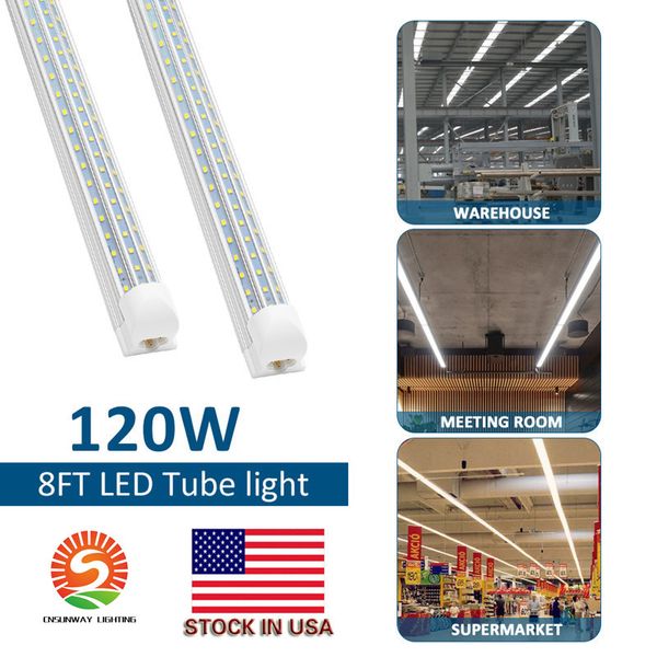 Forma de V LED T8 Tubo de luz LED 8FT 2FT 4FT 5FT 6FT 8 Pies 120W Tubos de doble fila Luces AC100-277V Iluminación LED para el hogar