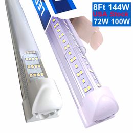 Tubo de luz LED T8 en forma de V 8 pies 2 pies 4 pies 5 pies 6 pies 8 pies 144W Tubos de doble fila Luces AC85-277V Tienda de luz Lámparas de bombilla de barra fluorescente de alta eficiencia oemled