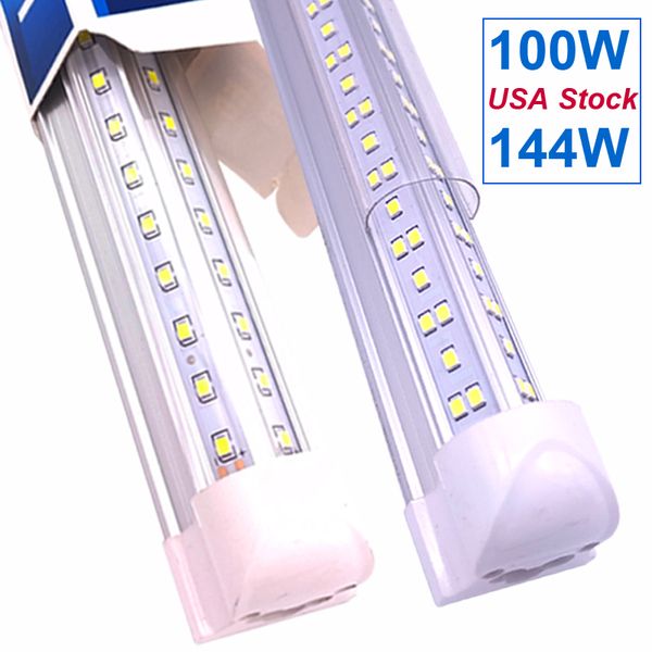 V Forme T8 LED Tube Light 8FT 2FT 4FT 5FT 6FT 8 Pieds 144W Tubes Double Rangée Lumières AC85-277V Shop Light Lampe à ampoule à barre fluorescente haute efficacité