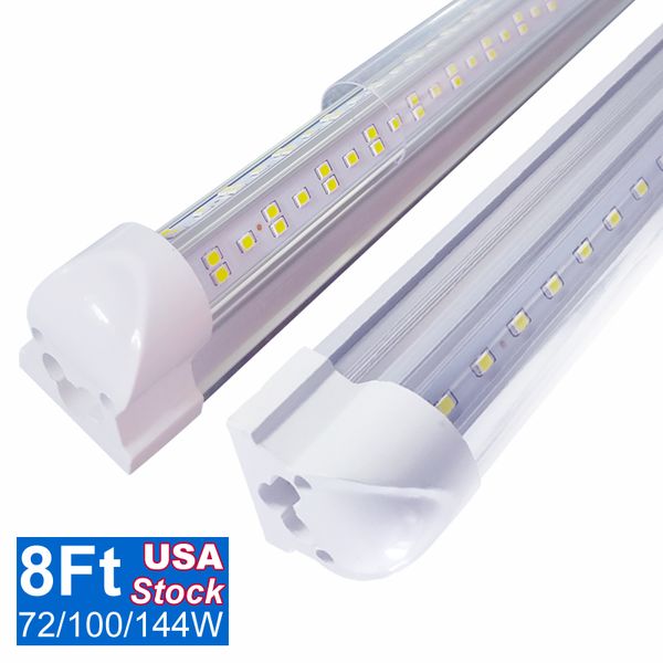 Tubo de luz LED T8 en forma de V 8FT 2FT 4FT 5FT 6FT 8 pies 144W Tubos de doble fila Luces AC85-277V Shop Light Lámpara de bombilla de barra fluorescente de alta eficiencia OEMLED