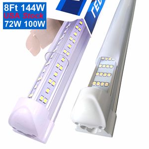 V-vormige 2ft 3ft 4ft 5ft 6ft 8ft koelere deur LED-buizen T8 Geïntegreerde dubbele zijden LED-lichten 85-265V Bouillon in Amerikaanse fluorescentielampvervanging voor garageworkshops Oemled