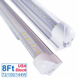 V-vormige 2ft 4ft 6ft 8ft koeler deur LED-buizen T8 geïntegreerde 144W 6 rijverlichting armatuur voorraad in VS Linkable Single plastic felle lichten voor kelder winkel OEMLED