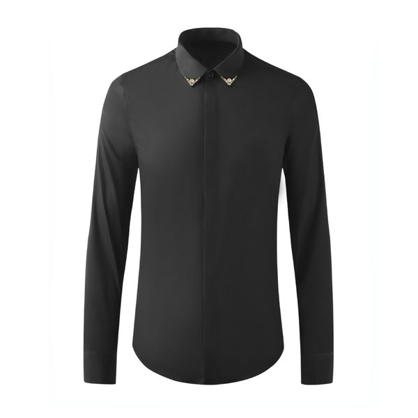 Chemise à décolleté en forme de diamant en forme de V hommes à manches longues minces Chemises occasionnelles pour hommes Collier de retour col solide Silky Silky respirant Hommes Chemises