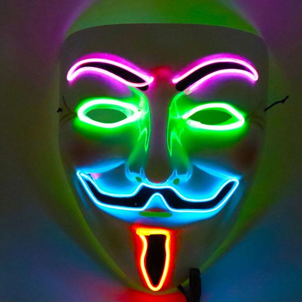 Masque d'équipe ennemie en forme de V avec quatre lignes lumineuses colorées, masque lumineux LED, accessoires de Festival de lumière froide