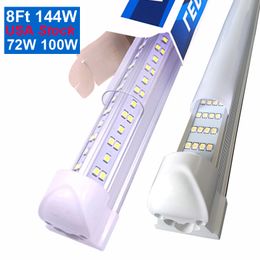 Tubo LED T8 integrado en forma de V 2 4 5 6 Lámpara fluorescente de 8 pies 144 W 8 pies 4 filas Tubos de luz Iluminación de la puerta del refrigerador Luces de tienda exteriores adhesivas para techos de pared