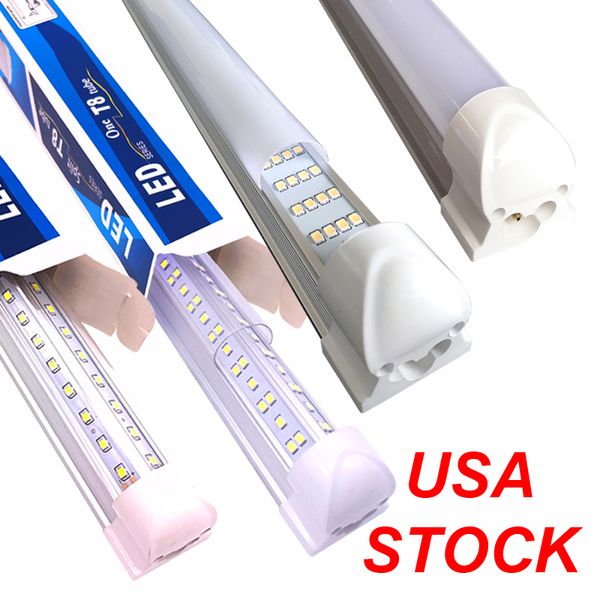 Tube à LED T8 intégré en forme de V 2 4 5 6 Lampe fluorescente à LED de 8 pieds 144W 8ft 6 rangées Tubes de lumière LED LED Shop Light USASTAR