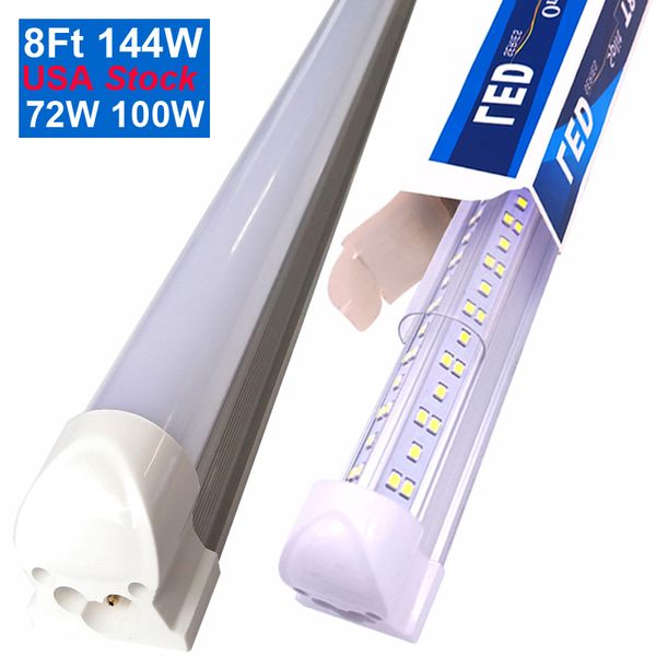 Tube LED T8 intégré en forme de V 2400 mm 4 5 6 8 pieds Lampe fluorescente 8 pieds 4 pieds Tubes lumineux LED Éclairage de porte de refroidissement Ultra lumineux Lumière du jour 6500K Lumières de magasin USASTAR