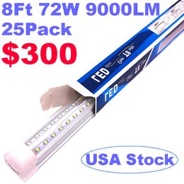 V-Shaped Integrate T8 LED Tube 9000MM 8Ft 8Feet Lampe fluorescente 72W Tubes de lumière LED Refroidisseur Ultra Bright Clear Cover 6500K Shop Lights usalight