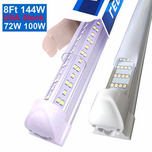 Tubos de luz LED integrados en forma de V 4 pies 5 pies 6 pies 8 pies Bombillas T8 72W 144W Bombillas de doble cara Tienda Refrigerador Iluminación de la puerta Adhesivo Exterior para techo de pared