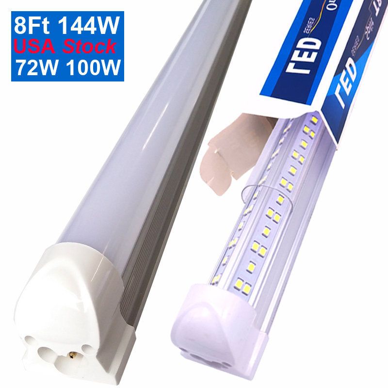 V Shaped LED Tube Lights 8Ft 2.4m 72W 100W 144W T8 T10 T12 Bulb Super Bright Fluorescent Lamp Low Profile Linkable Shop Lights Integrated Ceiling Crestech168