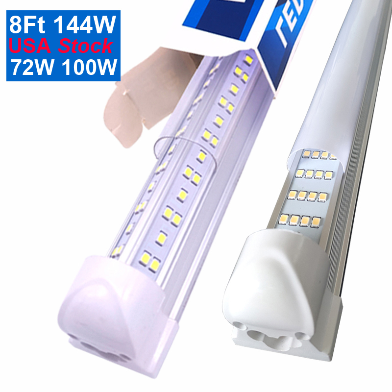 V-formad T8 Integrerad varm vit kall vit färg 4ft 5ft 6ft 8ft kylare Dörr LED-rör Ljus dubbla sidor SMD2835 LED-butiksljus usastar
