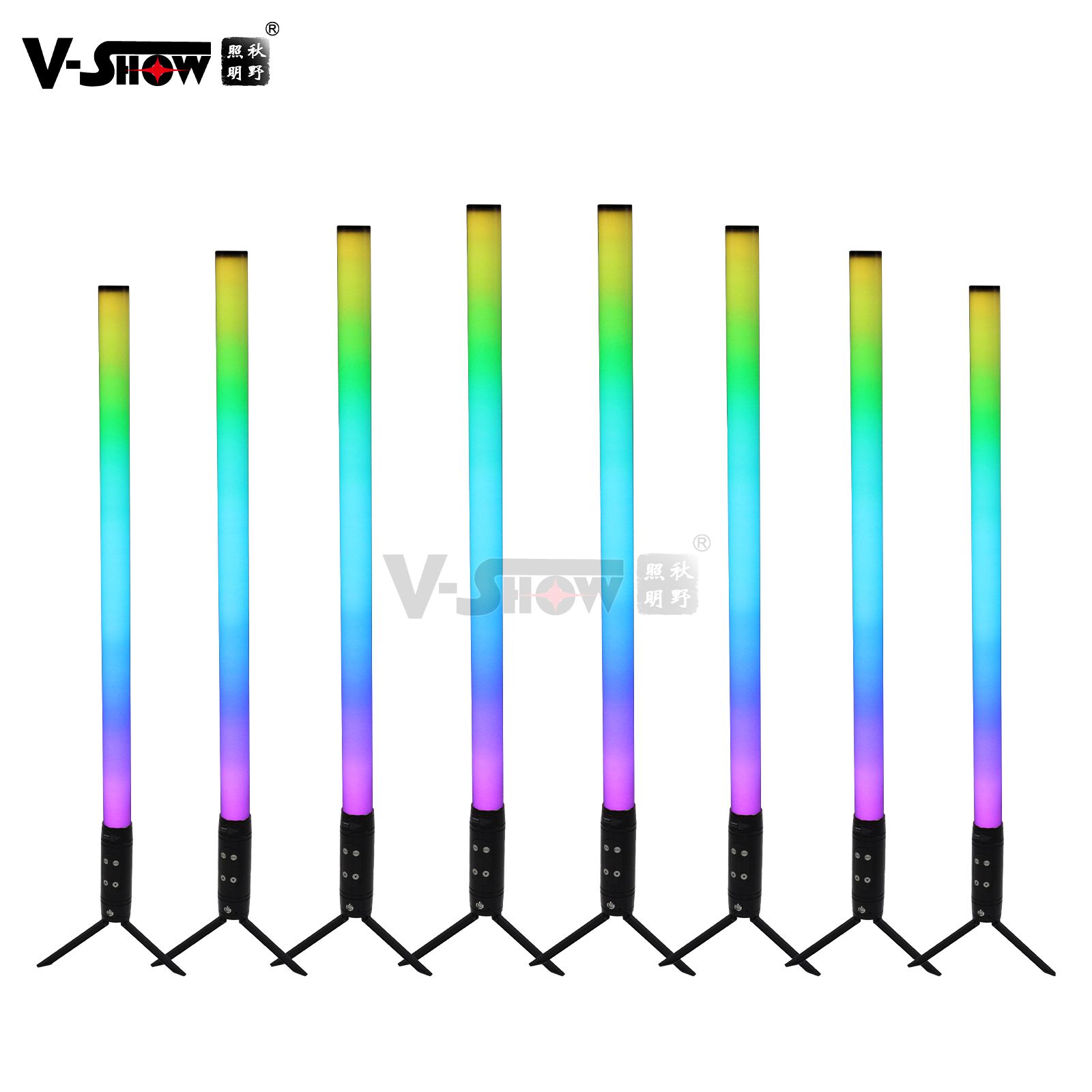 V-Show Battery Pixel Tube Led RGB 3in1 360Degree IP65 Waterproof, Wireless Remote Control 8pcs With Case For Wedding