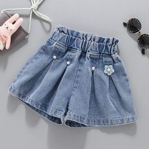 V-TREE Filles Denim Shorts Adolescente D'été Pantalons En Dentelle Enfants Arc Vêtements Enfants Fleurs Broderie Jean Court Pour Adolescent 240305