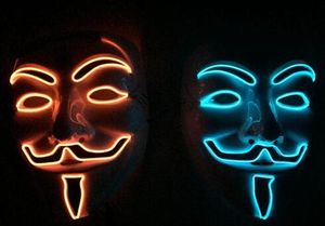 V Vendetta EL wire party mask Máscaras de Halloween mascarada carnaval PVC Party Decoration Cosplay Guy Fawkes tamaño adulto HJIA866