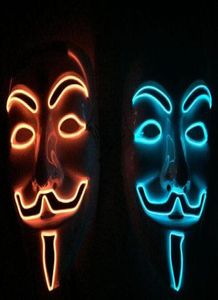 V Vendetta EL draad feestmasker Halloween Maskers maskerade carnaval PVC Feestdecoratie Cosplay Guy Fawkes volwassen grootte HJIA8669791589