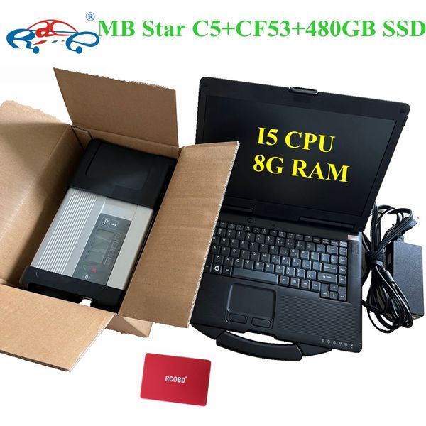 V12.2023 Dernier Soft / Ware Full Set Auto Diagnostic Tool Win10 System MB Star SD Connect Compact C5 Super 480 Go SSD dans l'ordinateur militaire durbook CF53 I5 8G pour Mercedes