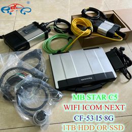 2024 outils de soft / ware 2in1 ordinateur portable Utilisé CF53 outil de diagnostic de voiture 8G MB Star C5 pour Mercedes SD Connect Compact 5 pour BMW WiFi ICOM Suivant 1 To SSD / HDD