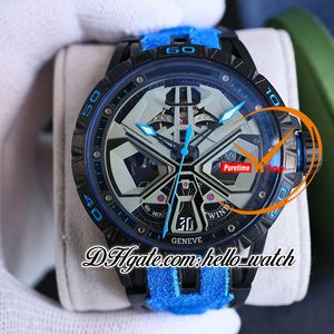 V10 Nieuwe 45mm Spider RDDBEX1007 Automatische heren Watch Skelet -wijzerplaat Tourbillon PVD Zwarte stalen kast Wit binnenblauw Lederen rubberen rubberke horloges Hello_Watch E133