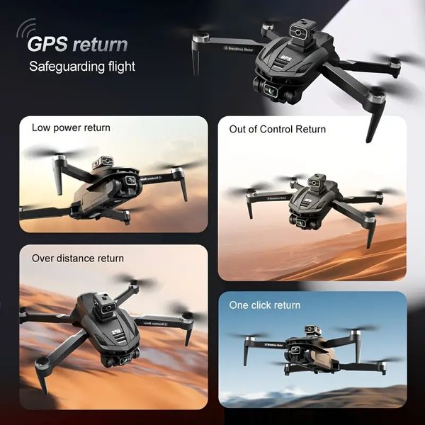 Drone V168 avec caméra HD, évitement d'obstacles infrarouges à 360°, survol du flux optique, retour intelligent GPS, résistance au vent à 7 niveaux, zoom 50x, cadeau d'anniversaire