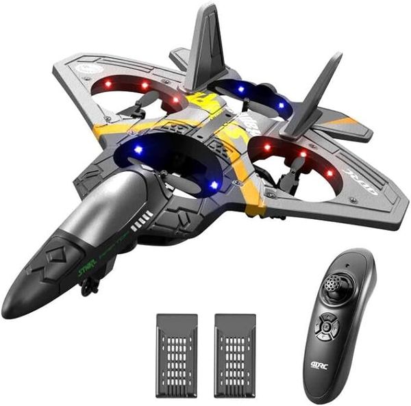 V17 Plano de control remoto de 2.4GHz Aviones de espuma RC Quadcopter helicóptero para adultos niños, drones giratorios, detección de gravedad, rollo de acrobacias, luz fría, 2 batería,