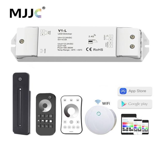 V1L DIM DIMME 12V 24V 1CH 15A PWM 0100 Interrupteur de gradin sans étape WiFi RF 24g Wireless RF Remote LED Strip Light Push Dimmer2683390