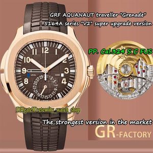 V2 nouvelle version boîtier en or rose 18 carats GRF AQUANAUT double fuseau horaire Cal 324 S C FUS automatique 5164 montre pour homme cadran marron 5164R-001 Sport243o