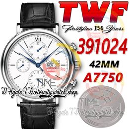TWF 150 Anniversary Series Reloj para hombre tw391024 A79320 Cronógrafo Automático Esfera blanca Marcadores de barra Caja de acero Correa de cuero Super Edition trustytime001Watches