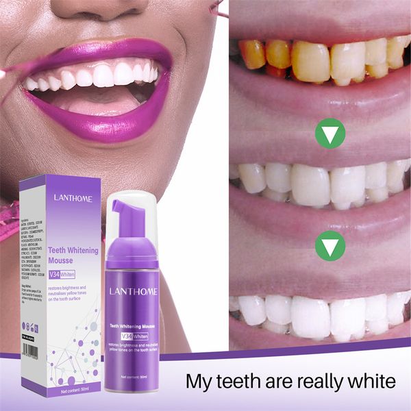 Le correcteur de couleur de mousse de blanchiment des dents V34 élimine et une haleine fraîche nettoie les taches de blanchiment des dents dentifrice d'hygiène buccale