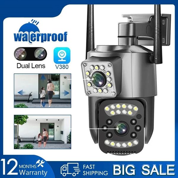 V380 Pro CCTV Camera 4G Carte SIM Double Lens PTZ Camera WiFi 4K 8MP Wireless Outdoor Surveillance Security Camera étanche IP66 240506