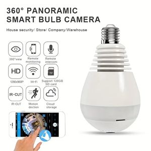 Caméra Ampoule WiFi V380 Pro - Caméra de Surveillance Panoramique avec Détection de Mouvement et Poussée d'Alarme, Compatible avec Ampoule E27