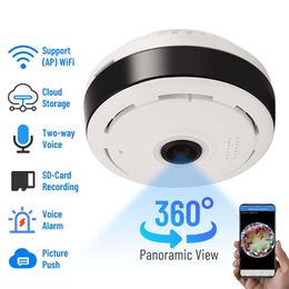 Cámara panorámica V380 Wifi, cámara de seguridad 1080P, cámara IP de ojo de pez panorámica de 360 grados, cámara de vigilancia CCTV de visión nocturna