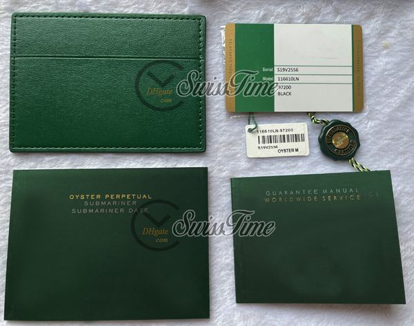 V4 Green No Boxes Carte de garantie Rollie sur mesure avec couronne anti-falsification et étiquette fluorescente Cadeau Même étiquette de série Manuel Ensemble Super Edition Swisstime