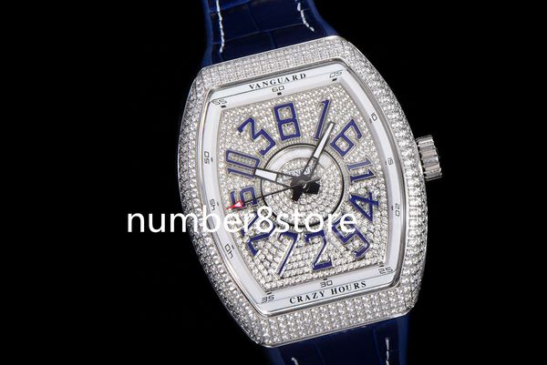 V45 Vanguard Diamonds Montre Homme Tonneau Acier Inoxydable Suisse ETA 2824 Automatique 28800vph Saphir Cristal Montres De Luxe Bracelet En Cuir