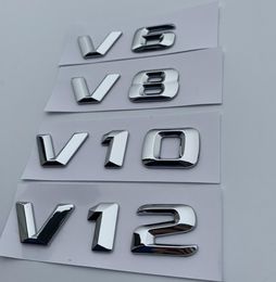 V6 V8 V10 V12 Número de letra Logo de emblema de Chrome para Mercedes Benz C200 E300 Estilizador de automóviles Capacidad de descarga Capacidad de descarga Marca de marca 4003750
