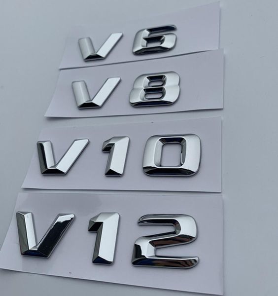 V6 V8 V10 V12 Numéro de lettre Chrome Emblem Logo pour Mercedes Benz C200 E300 Car Style Fender Capacité de décharge Capacité Marque Sticker4740394