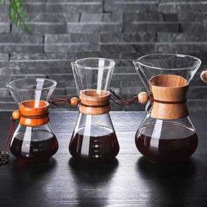 V60 pot met roestvrijstalen filter hoge temperatuurbestendige glazen anti-scald houten handvat maker koffiebrouwer