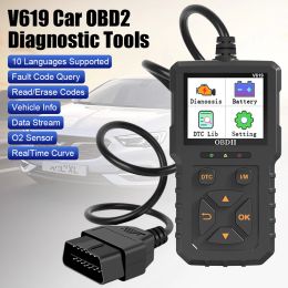 V619 12V CAR OBD2 Herramientas de diagnóstico OBD 2 COMPROBACIÓN DEL MOTOR SISTEMA DEL MOTOR Tester Battery Código Lector de sensor O2 Accesorios automáticos