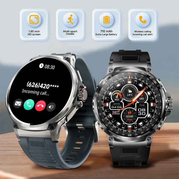 V69 1,85 pulgadas HD Bluetooth llamada reloj inteligente hombres seguidor de actividad/deporte Monitor cardíaco 710mAh reloj inteligente para teléfono Android iOS