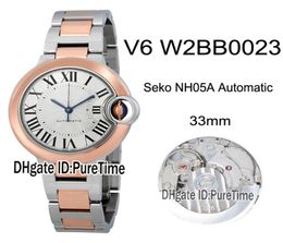 V6F W2BB0023 SEKO NH05A Ladies Automáticas Mujeres Mujeres de dos tonos Rose Gold White Textured Steel Bracelet Edition 33 mm New 9354317