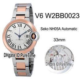 V6F W2BB0023 Seko NH05A Reloj automático para mujer Reloj para mujer Dos tonos Oro rosa Blanco Esfera texturizada Pulsera de acero Edición 33 mm Nuevo 279n